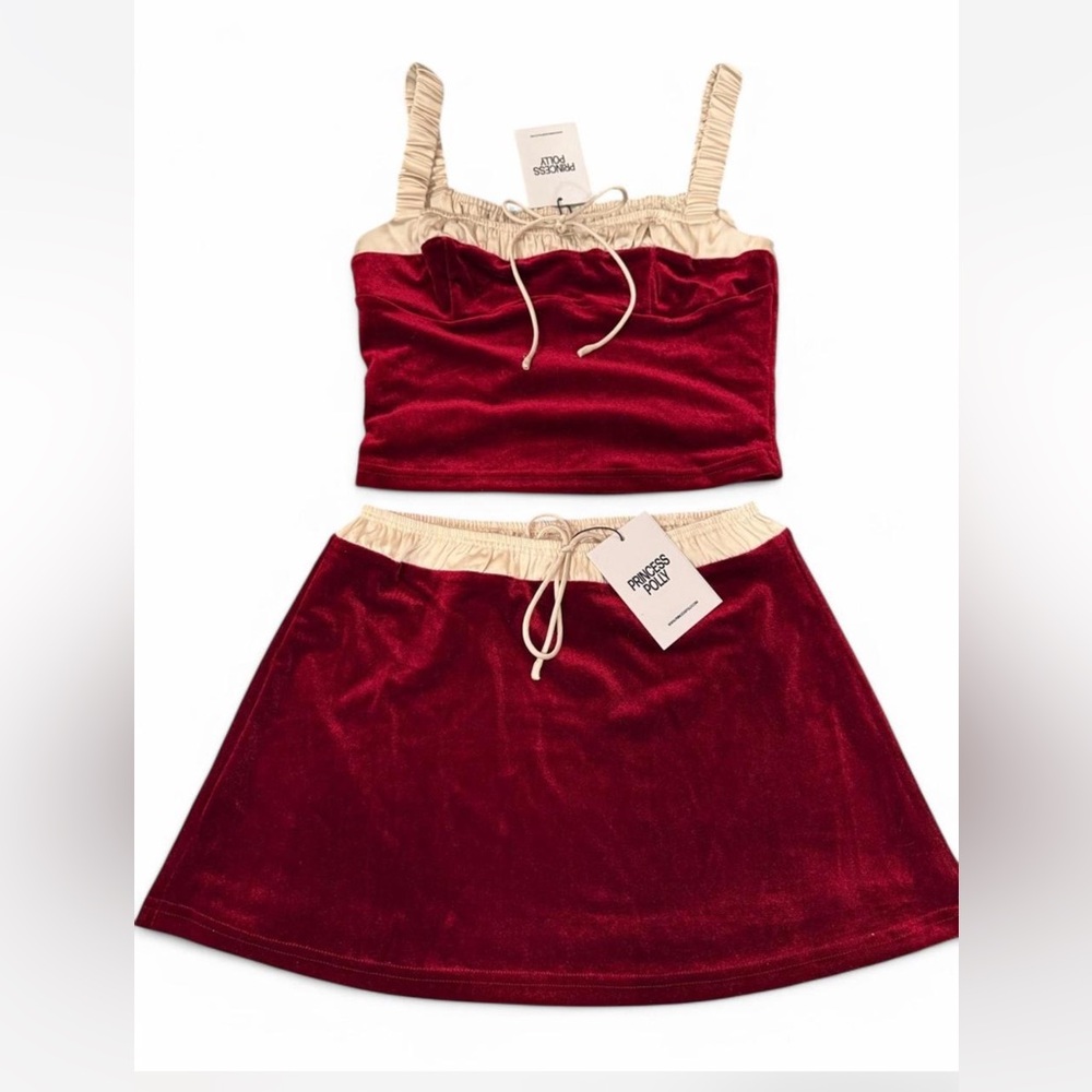 Princess Polly Red and Cream Skirt Set